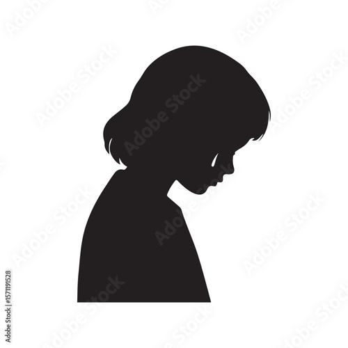 Girl sad child silhouette on white background. Sad child icon flat vector illustration design