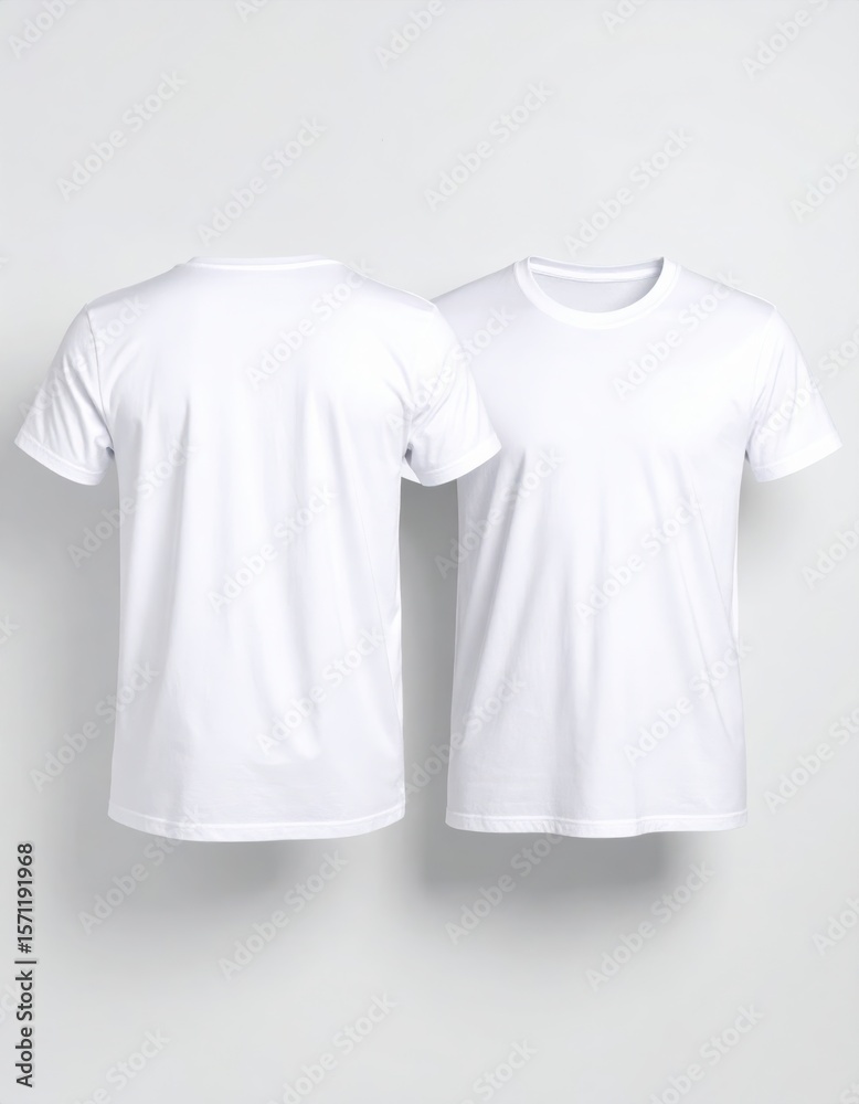 Two White T-Shirts Mockup, Front and Back View Two White T-Shirts Mockup, Front and Back View