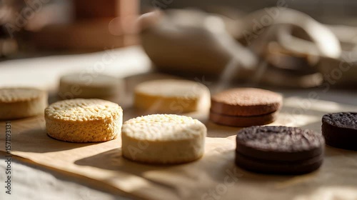 Delicious assorted cookies gently cooling on rustic table