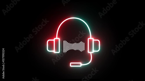Neon music audio waveform spectrum animation. Video footage of audio visualizer beat sound frequency on black background.