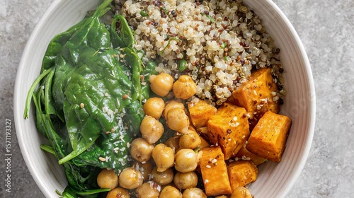 Vibrant vegan buddha bowl with quinoa and chickpeas