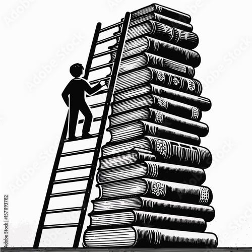 Person Climbing a Ladder Made of Books SVG
