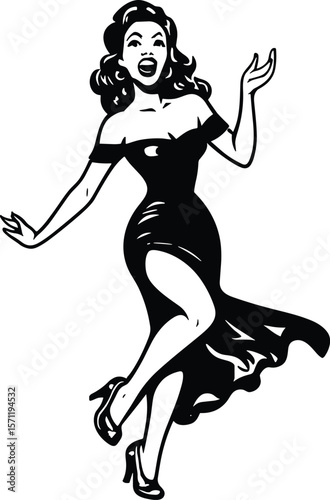 Dancing women vector black silhouette print design