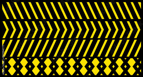 A vibrant design featuring alternating yellow, black chevron stripes with diamond-shaped patterns, creating a modern, visually striking appearance perfect for diverse creative, decorative projects