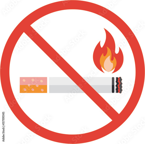 An illustration of a burning cigarette with a prohibition sign, indicating a no smoking warning icon