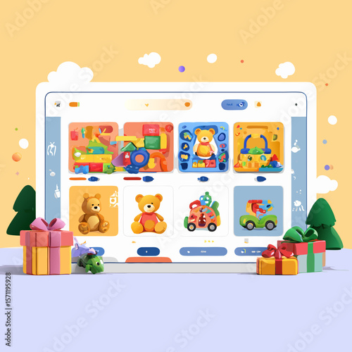 Playful and colorful 4K vector UI template of a kids' toys e-commerce site homepage