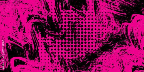Black and pink abstract background with brush strokes and halftone style. abstract grunge modern art