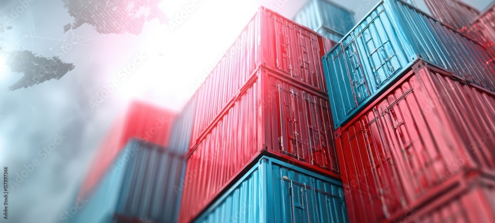 Fototapeta premium The colorful shipping containers stacked in an industrial setting.