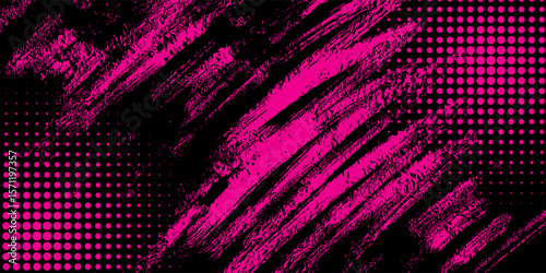 Black and pink abstract background with brush strokes and halftone style. abstract grunge modern art