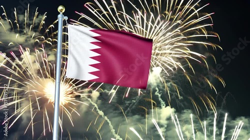 National flag independence state Bahrain, background fireworks. AI Generative