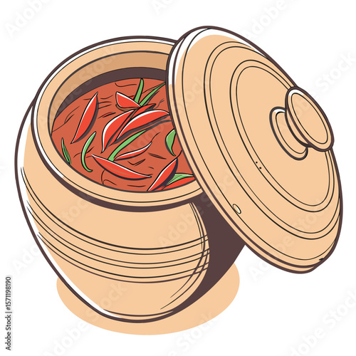 Clay Pot with Red Chilies