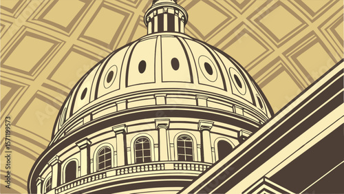 Capitol building dome illustration with architectural design and government building representation