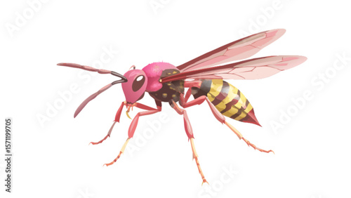 Pink wasp insect flying stinging detailed wings biology entomology nature wildlife pest control illustration
