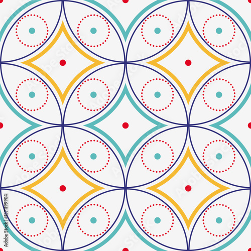Abstract oriental pattern in boho style. Endless geometric background. Repeating circles vector Illustration for fabric, textile, interior. Seamless pattern on a light background. Quilt blocks design.