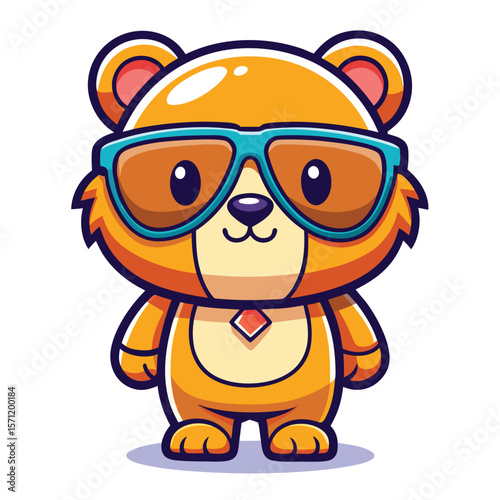 Cute bear wearing sunglasses and a jewel