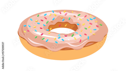 Delicious donut with pink frosting and colorful sprinkles vector illustration for bakery and dessert shops