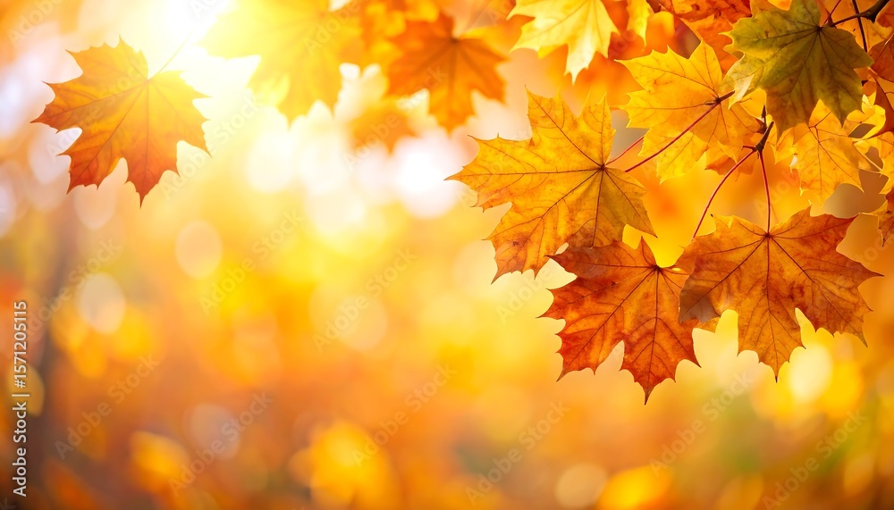 Autumn leaves in sunlit, golden bokeh Autumn leaves in sunlit, golden bokeh