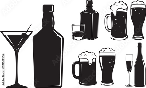 alcohol bottles and glasses silhouette 