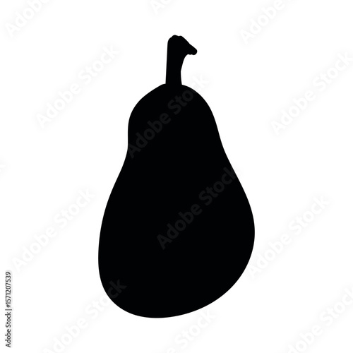 Black silhouette of a ripe pear fruit isolated on white background.