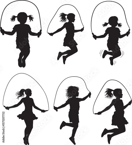 children playing with a jumping rope silhouette