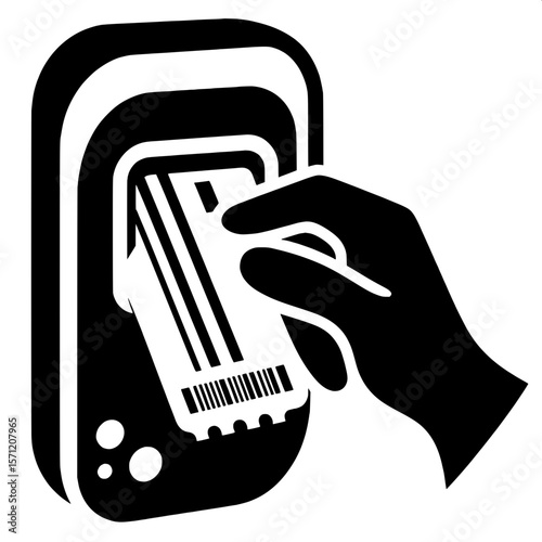Black and White Vector Silhouette of a Ticket Being Inserted into Machine