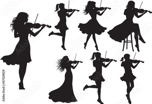 Girl playing violin silhouette 