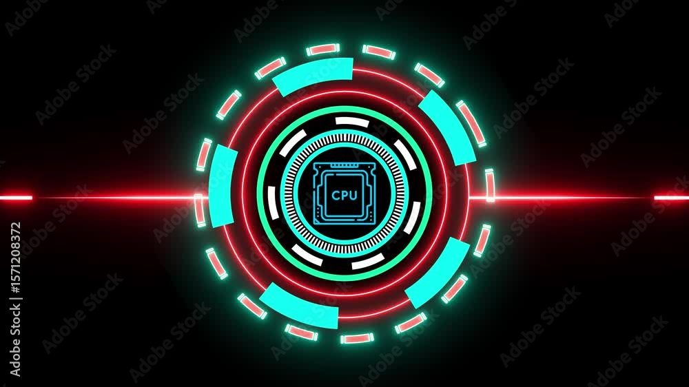Cyber CPU Core – Futuristic Glitch Tech Interface with Signal Pulse HUD