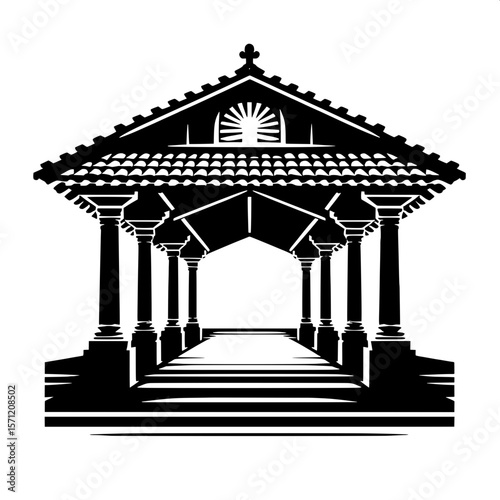 Black and White Vector Silhouette of a Train Platform Roof Structure