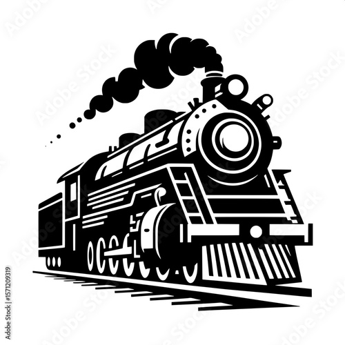Black and White Vector Silhouette of a Locomotive Train Front View