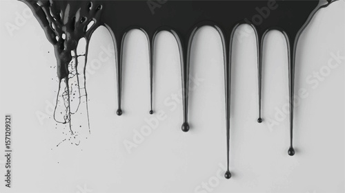 Black liquid dripping and splashing viscous
