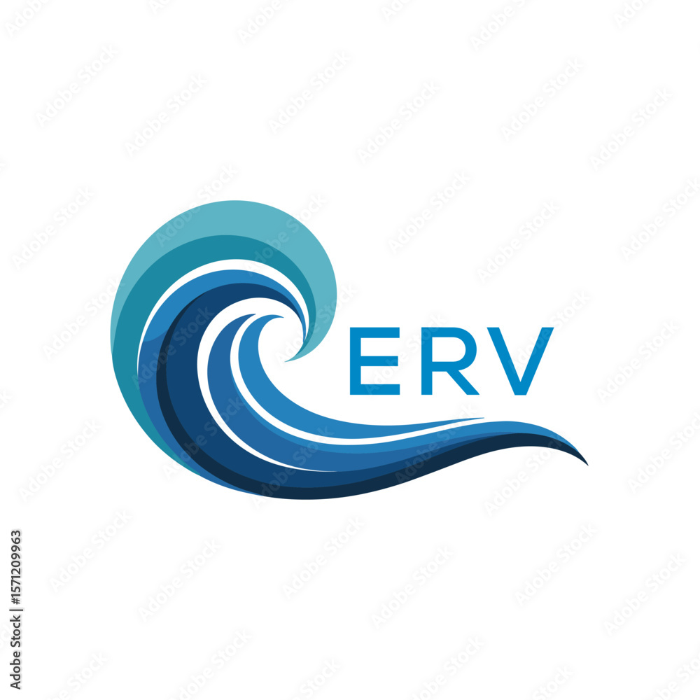 Naklejka premium ERV Abstract Wave Logo with Blue Gradient and Modern , ERV Later Logo , Creative Ocean Wave Logo Design with ERV Text. 