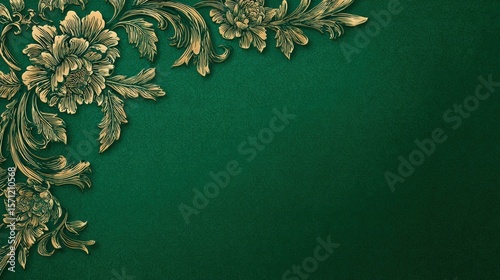 Golden floral ornament on a textured dark green background forming a decorative border