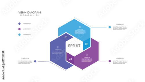 Venn diagram infographic chart template for business start up presentation with venn diagram elements vector illustration.