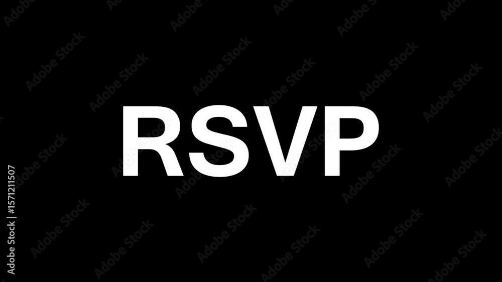 “RSVP Now” text animation featuring a clean animate in effect. Minimal and modern design on black background with white text, perfect for event invitations, wedding videos, social media “RSVP Now” text animation featuring a clean animate in effect. Minimal and modern design on black background with white text, perfect for event invitations, wedding videos, social media