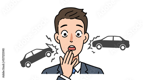 Shocked Businessman Witnessing Car Accident Illustration