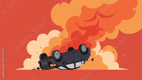 Car Crash Explosion: Dramatic Vector Illustration