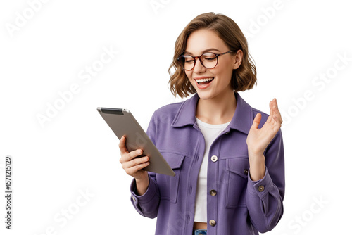 young business woman funny and looking at tablet
