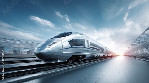 Wallpaper Mural High-speed train traveling on modern tracks under a clear sky Torontodigital.ca