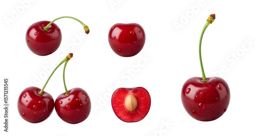 Fresh cherries sweet cherry fruit red cherry healthy food isolated on transparent background