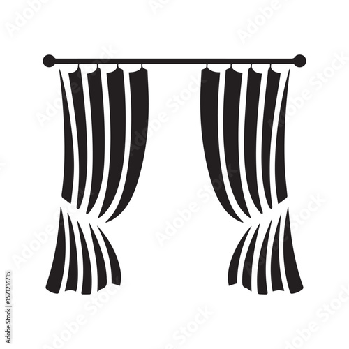 Elegant Pair of Draped Curtains Silhouette Icon for Home Decor