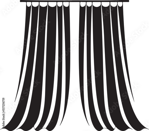 Elegant Pair of Draped Curtains Silhouette Icon for Home Decor