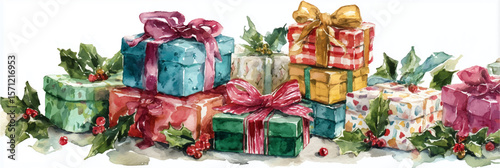 Vector illustration, Christmas gift box watercolor, banner for presentation.