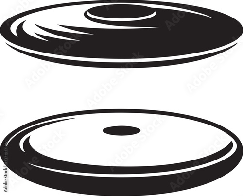 Set of Two Flying Disc or Frisbee Sports Equipment Silhouettes