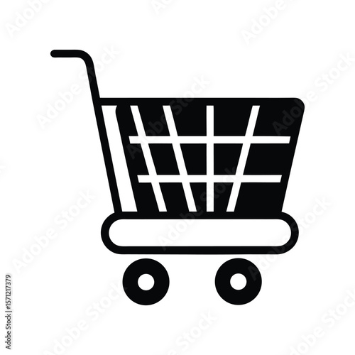 Sleek black shopping cart icon, a universal symbol for online retail, e-commerce, and consumer purchasing, representing transactional activities and market commerce for digital platforms