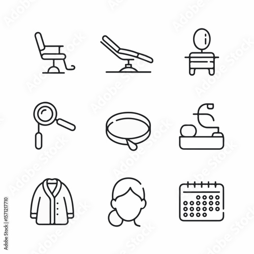Minimalist line art icons representing various aesthetic treatments and medical procedures for wellness and beauty clinics.