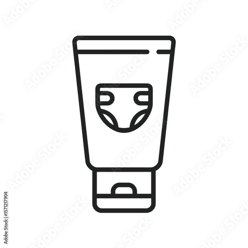 Diaper Cream Tube Shape-Based Outline Icon, Monochrome, Transparent Background