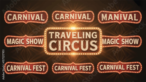 Vintage carnival magic show signs circus festival