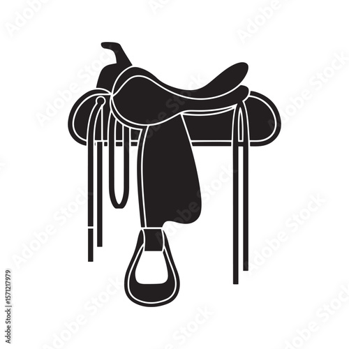 Horse Riding Saddle Silhouette with Stirrup Icon Design