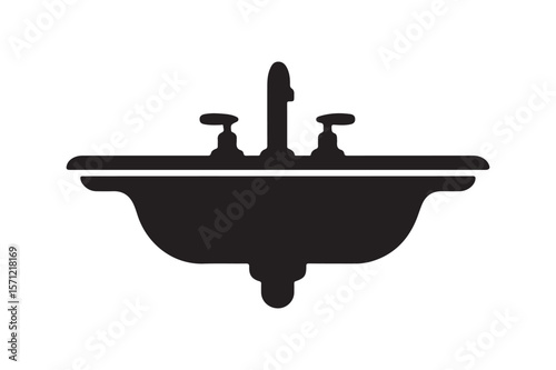 Modern Bathroom Sink and Faucet Fixture Silhouette Icon Design