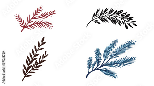 Pine branch vector icon on white background featuring a minimal and clean illustration of a pine needle branch, ideal for winter themes, botanical elements, holiday decorations, nature-inspired design